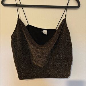 H&M Black and Gold Shimmer Cowl Neck Crop Top
